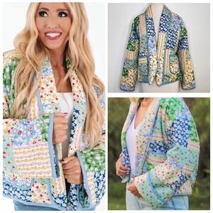 Womens Floral Quilted Patchwork‎ Jacket Coat Size M Cottagecore Bohemian Preppy
